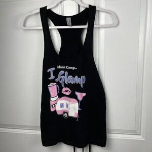 Glamp Camp Womens Tank Top Size XL American Flag Sleeveless Black Pink Funny